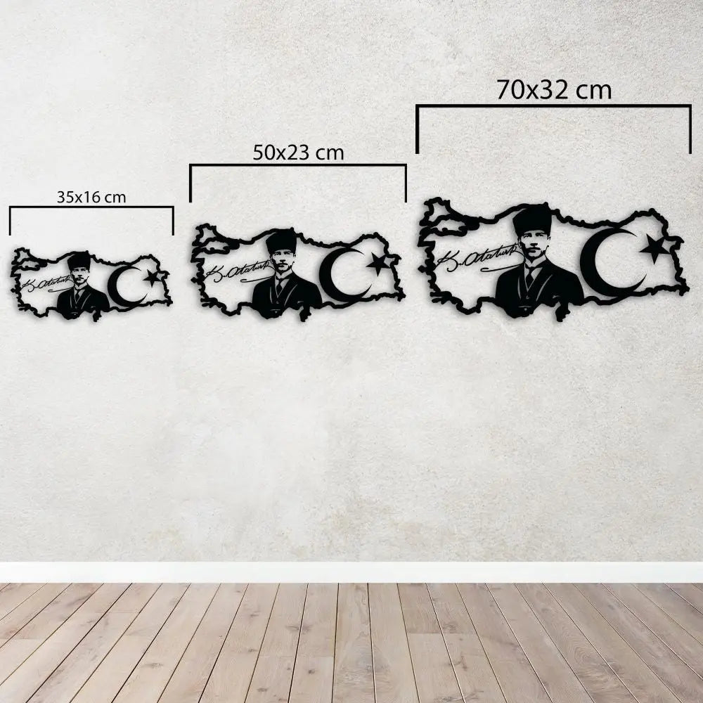 Gurur ve Miras Atatürk Türkiye Haritası Metal Duvar Dekoru Laser Artique