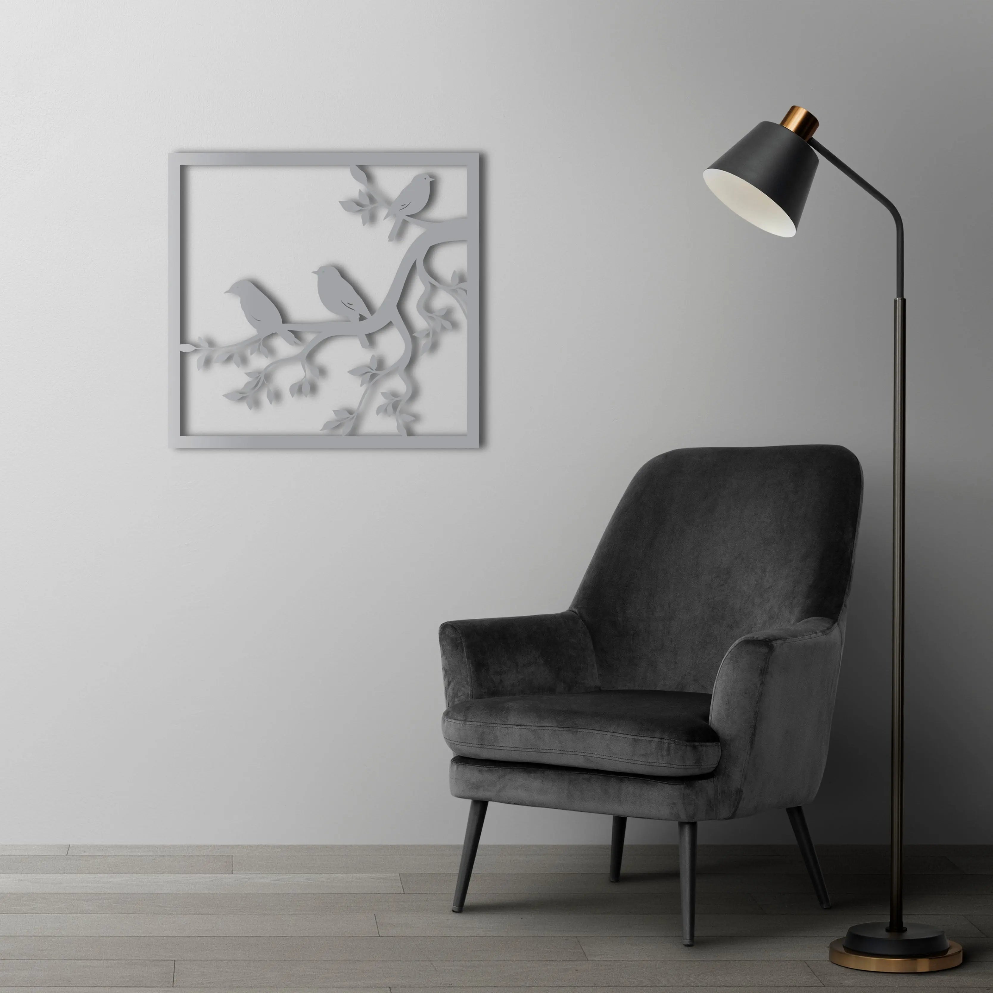 Baharın Ezgisi Kuşlar Metal Duvar Dekoru Laser Artique