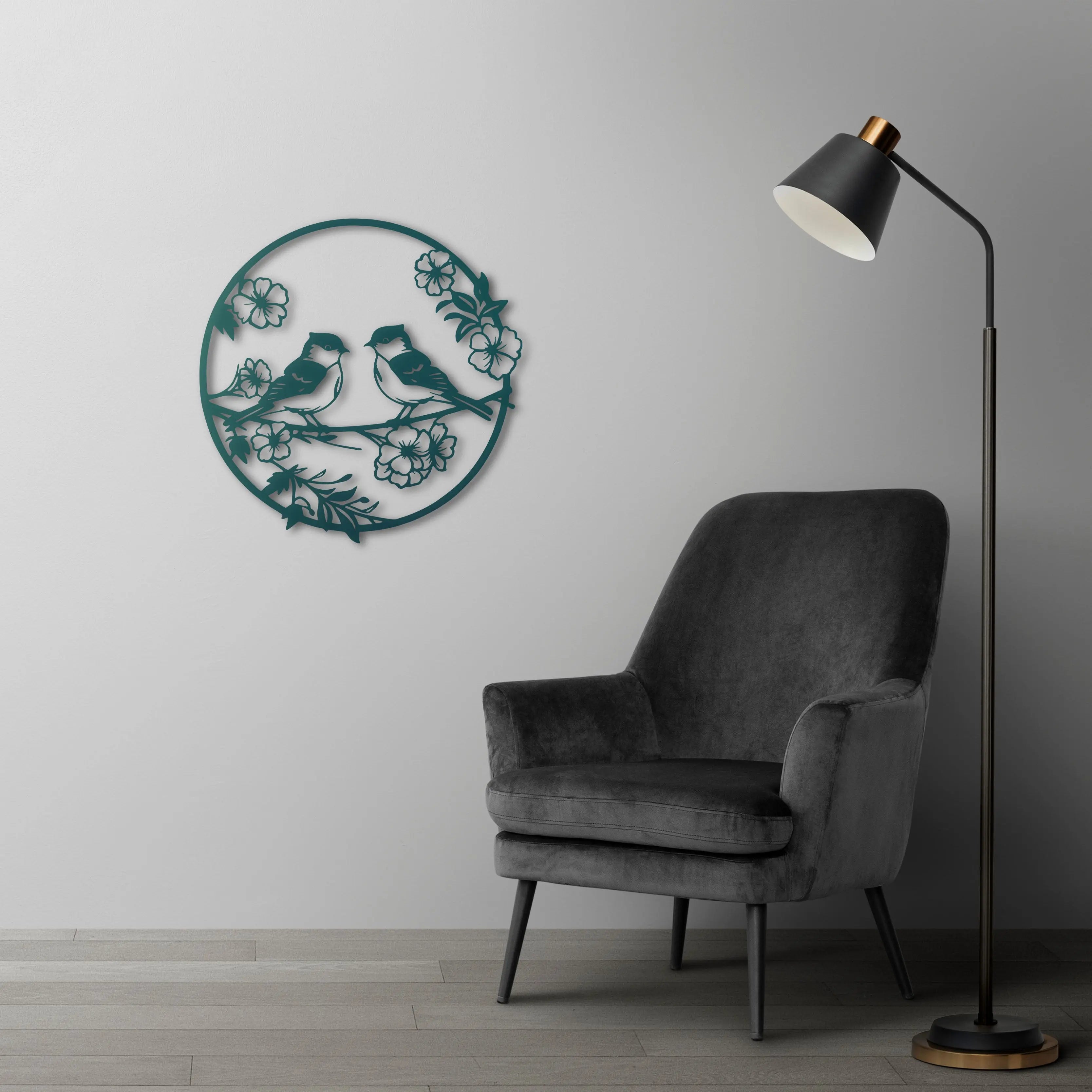 Baharın Sesi Kuşlar Metal Duvar Dekoru Laser Artique