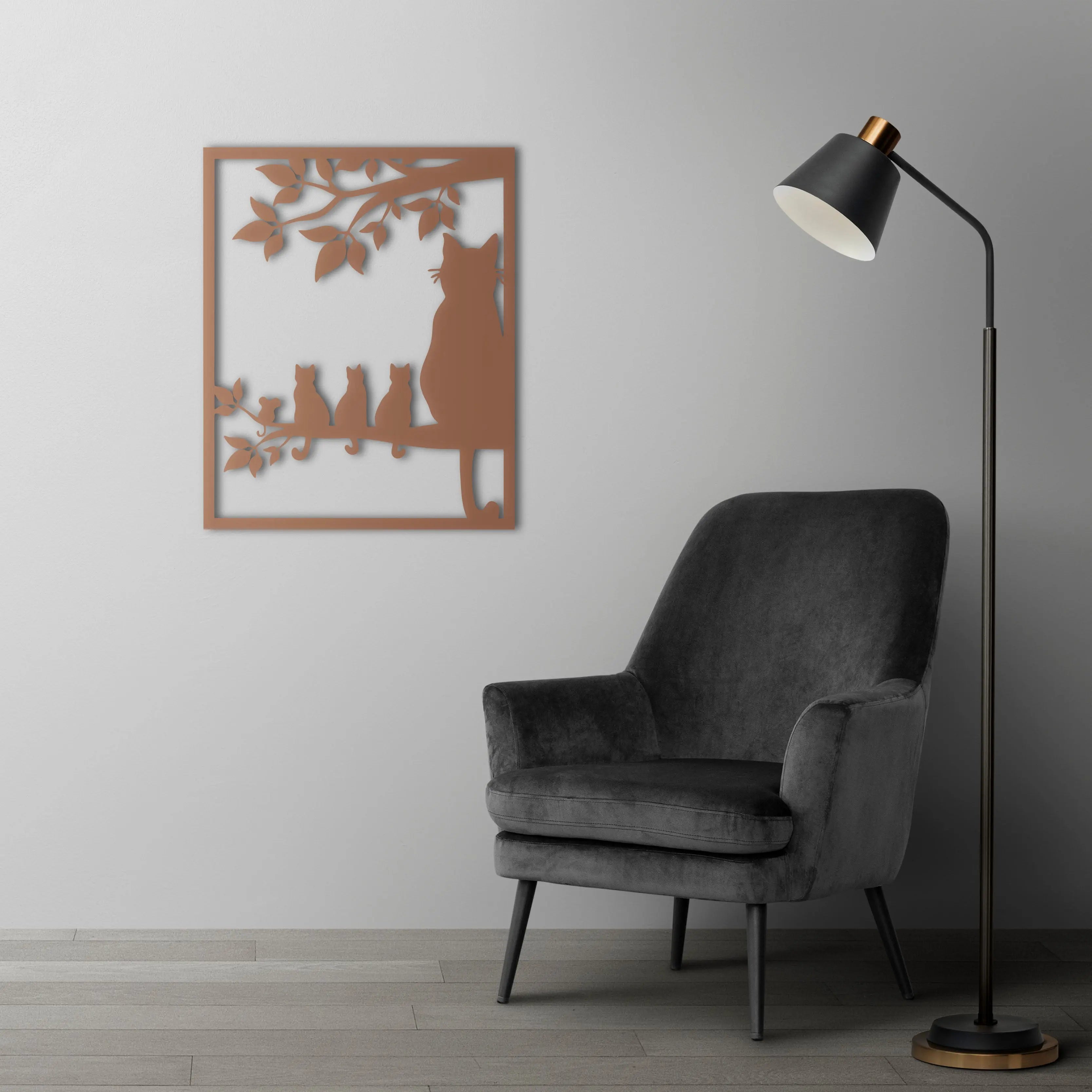 Daldaki Kediler Metal Duvar Dekoru Laser Artique