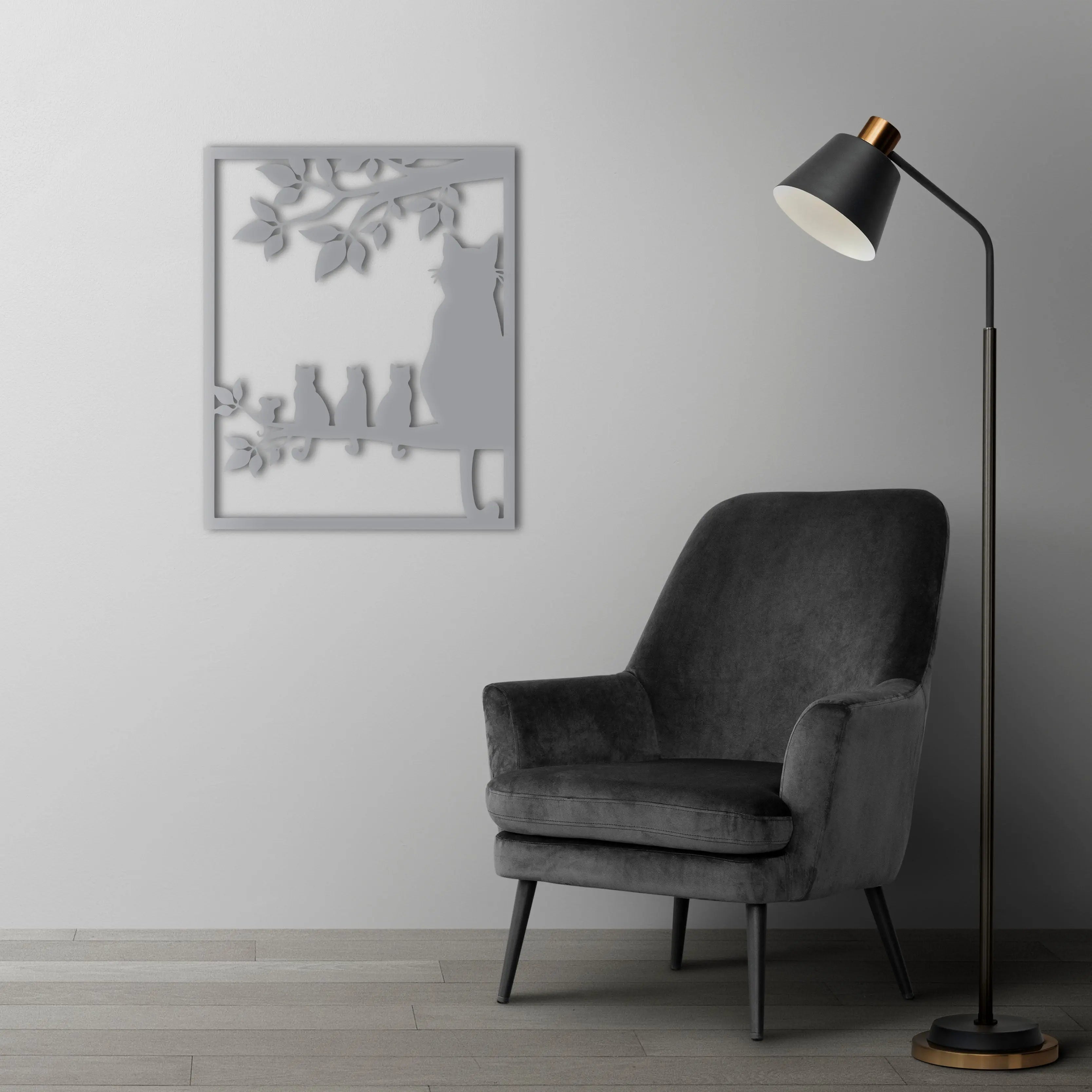 Daldaki Kediler Metal Duvar Dekoru Laser Artique