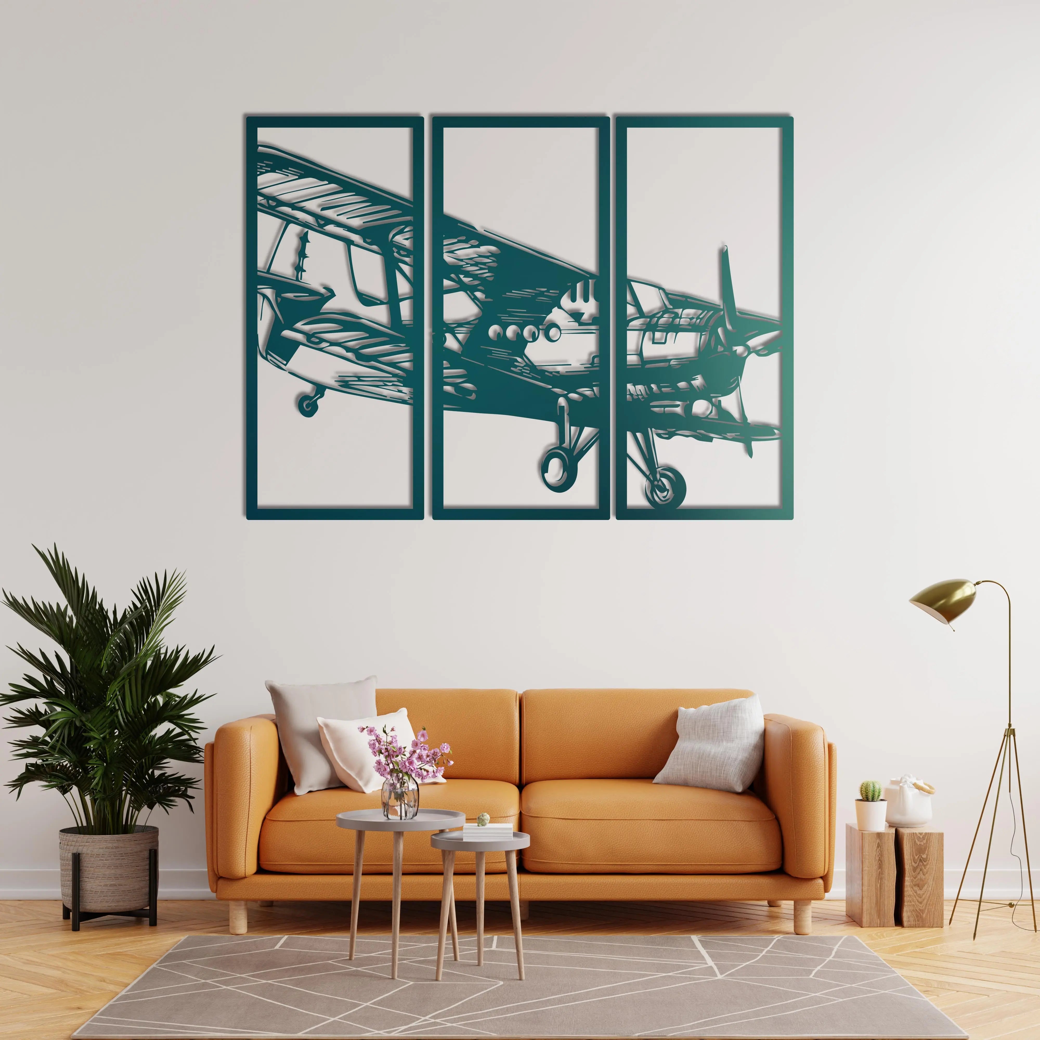 Vintage Uçak – Metal Duvar Dekoru (3 Parçalı) Laser Artique