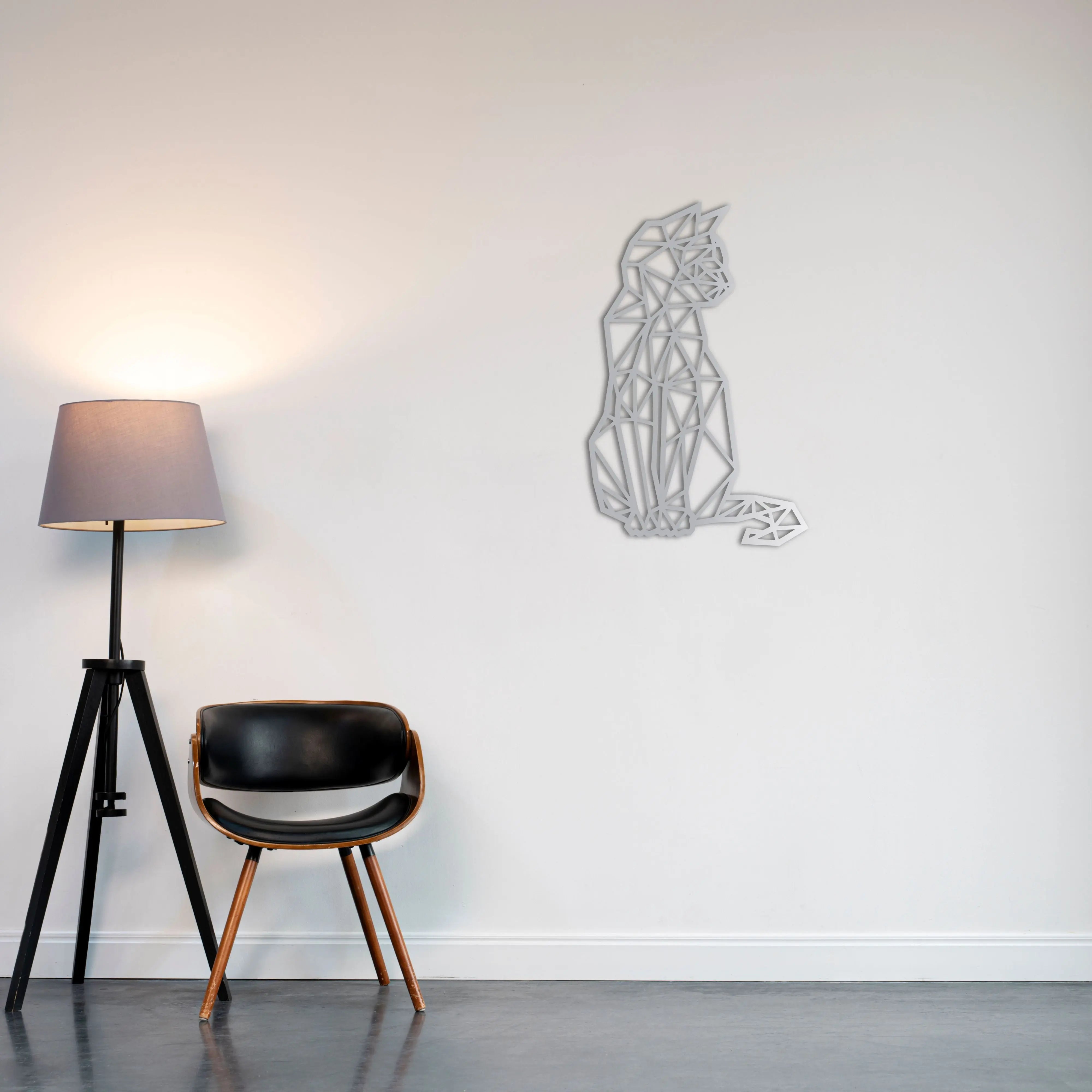 Geometrik Kedi Metal Duvar Dekoru Laser Artique