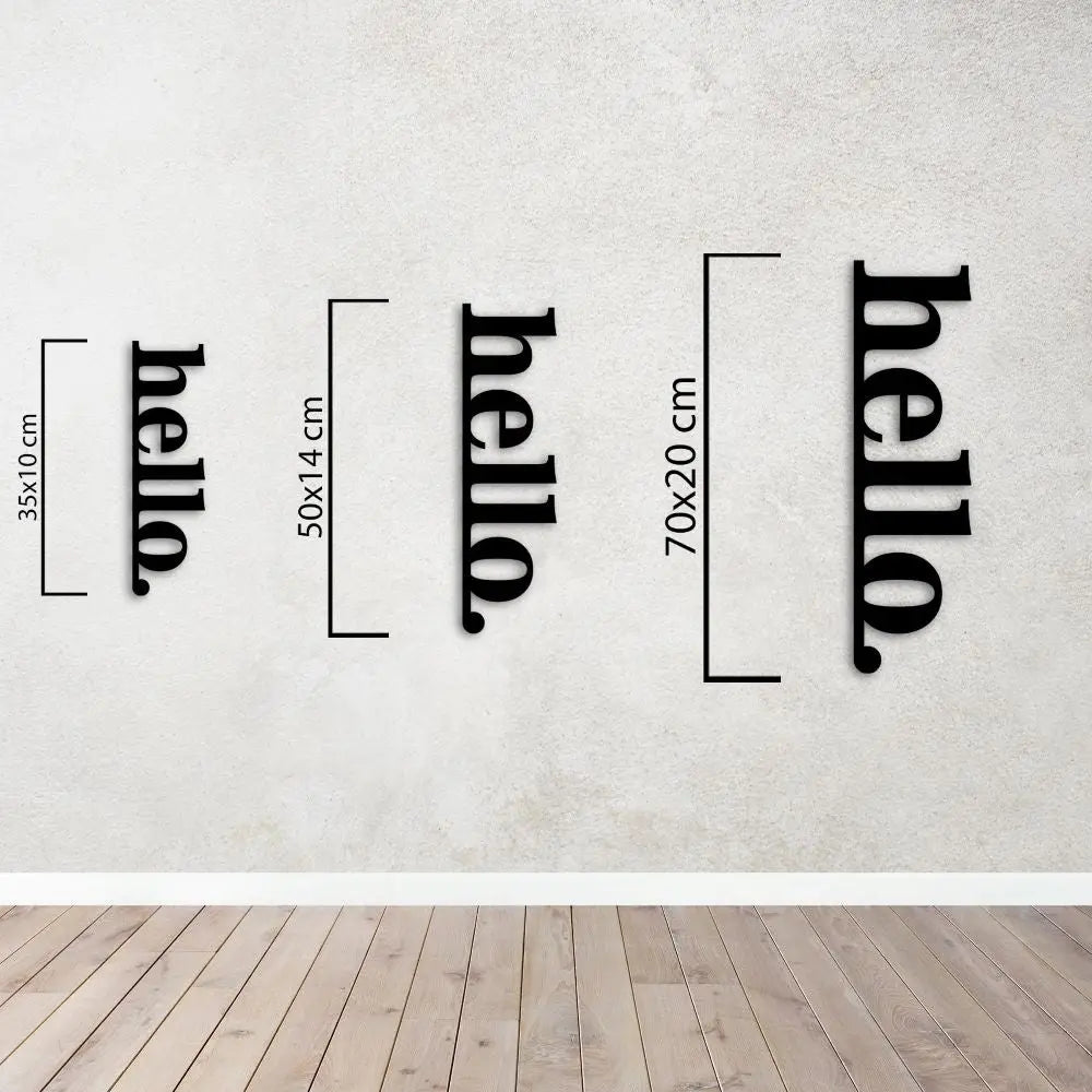 Dikey "Hello" Yazısı Metal Duvar Dekoru Laser Artique