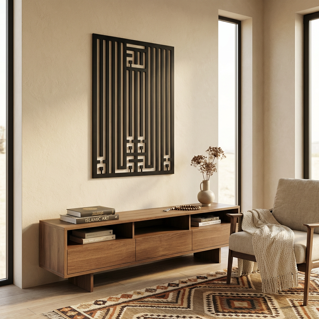 Küfi Hat İle 'La İlahe İllallah' İslami Metal Duvar Dekoru