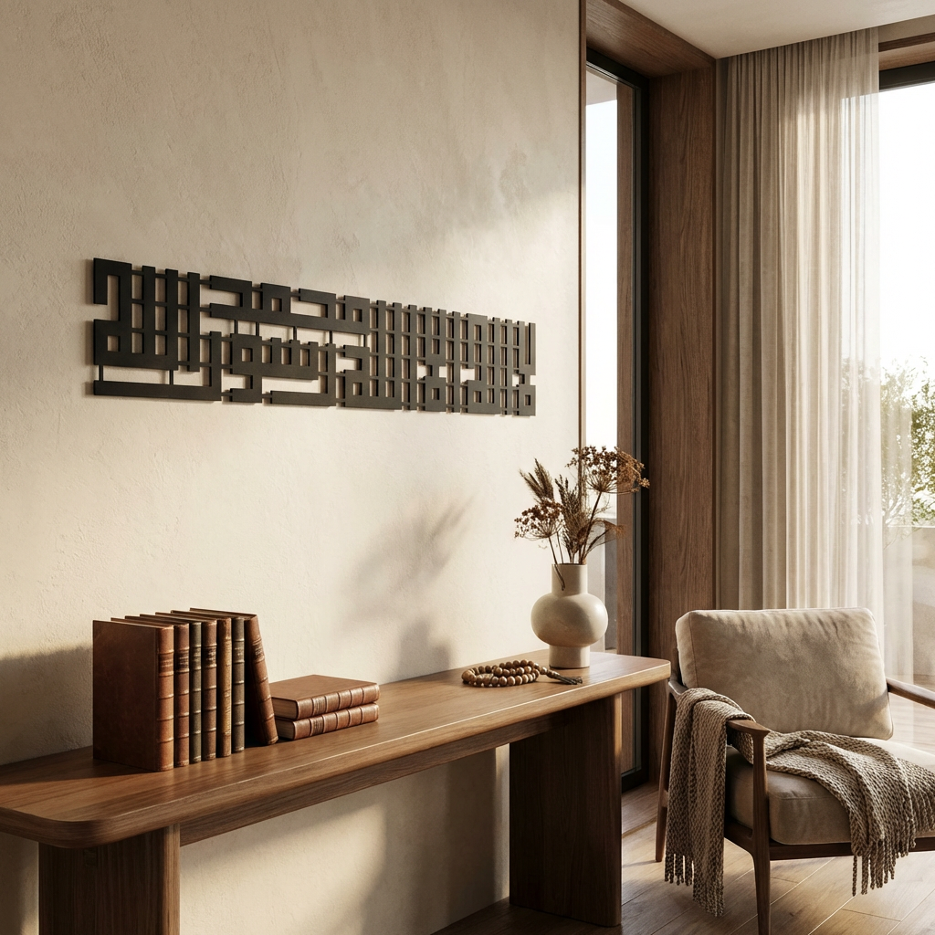 Küfi Hat İle 'La İlahe İllallah Muhammeden Resulullah' İslami Metal Duvar Dekoru