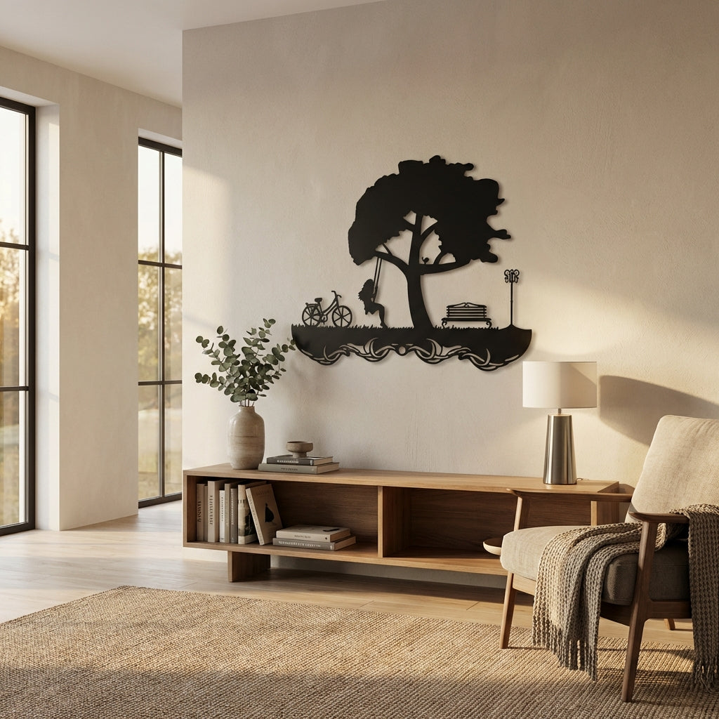 Ağacın Gölgesinde Metal Duvar Dekoru