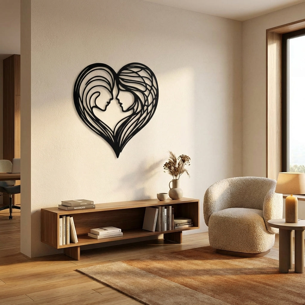 Birleşen Kalpler Metal Duvar Dekoru