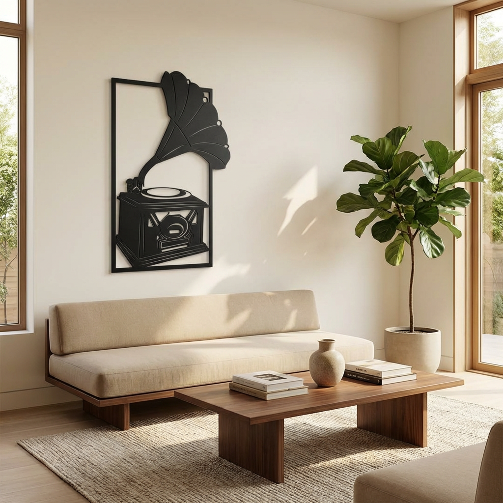 Nostaljik Ritimler Gramafon Metal Duvar Dekoru
