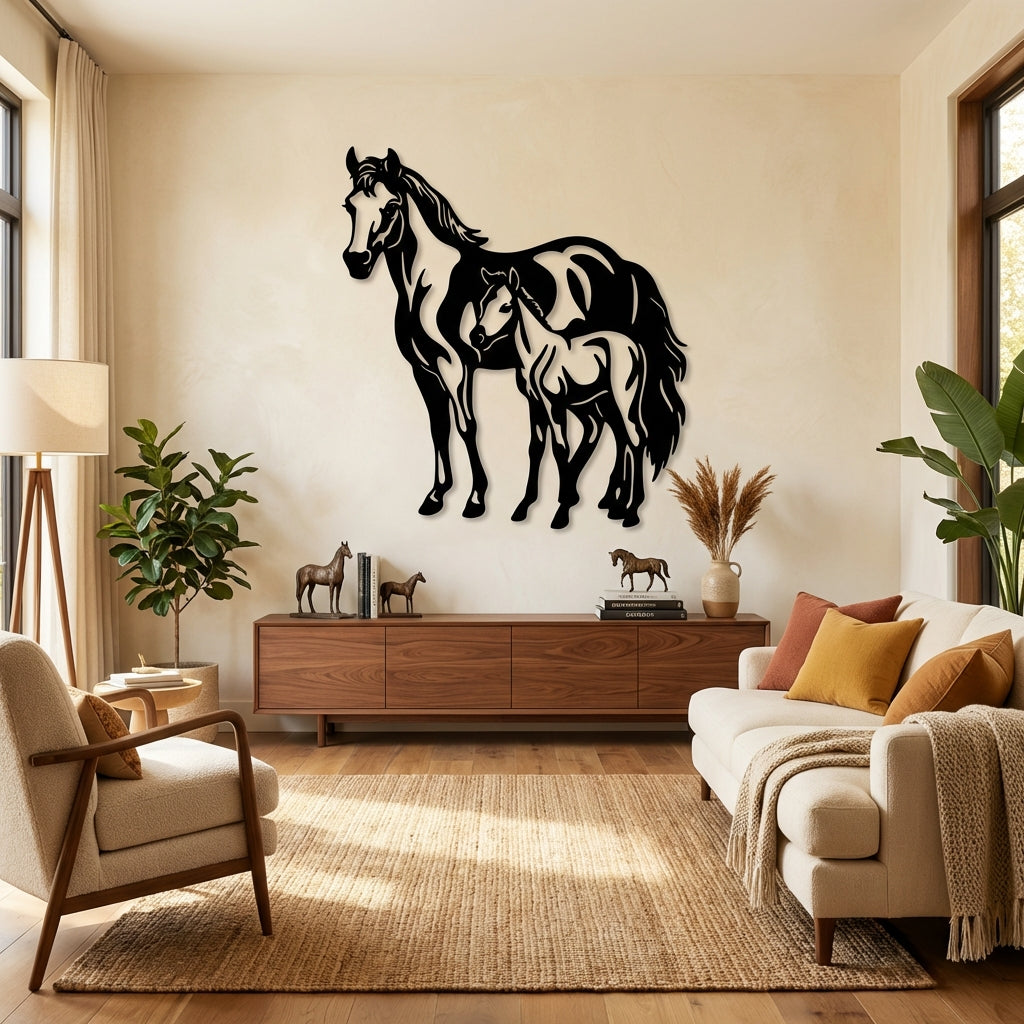 Anne ve Tay At Metal Duvar Dekoru