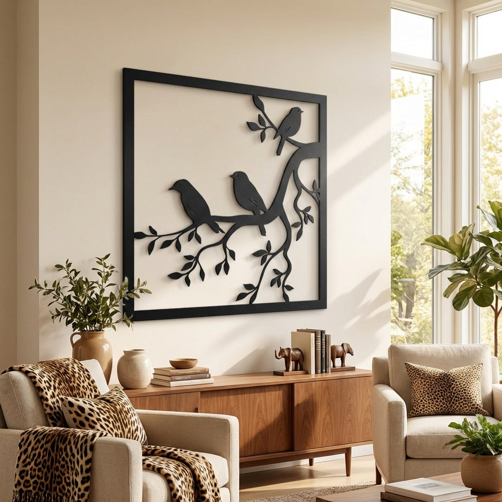 Baharın Ezgisi Kuşlar Metal Duvar Dekoru