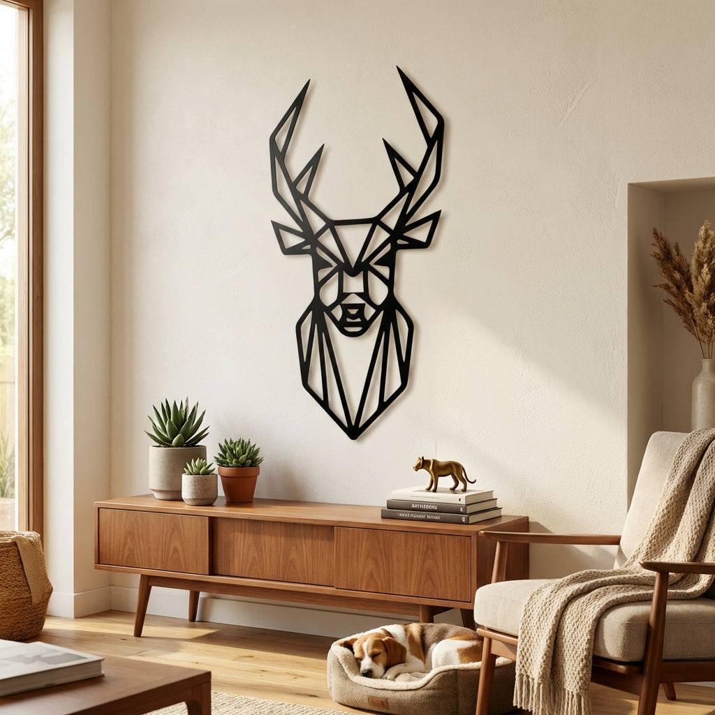 Geometrik Geyik Metal Duvar Dekoru