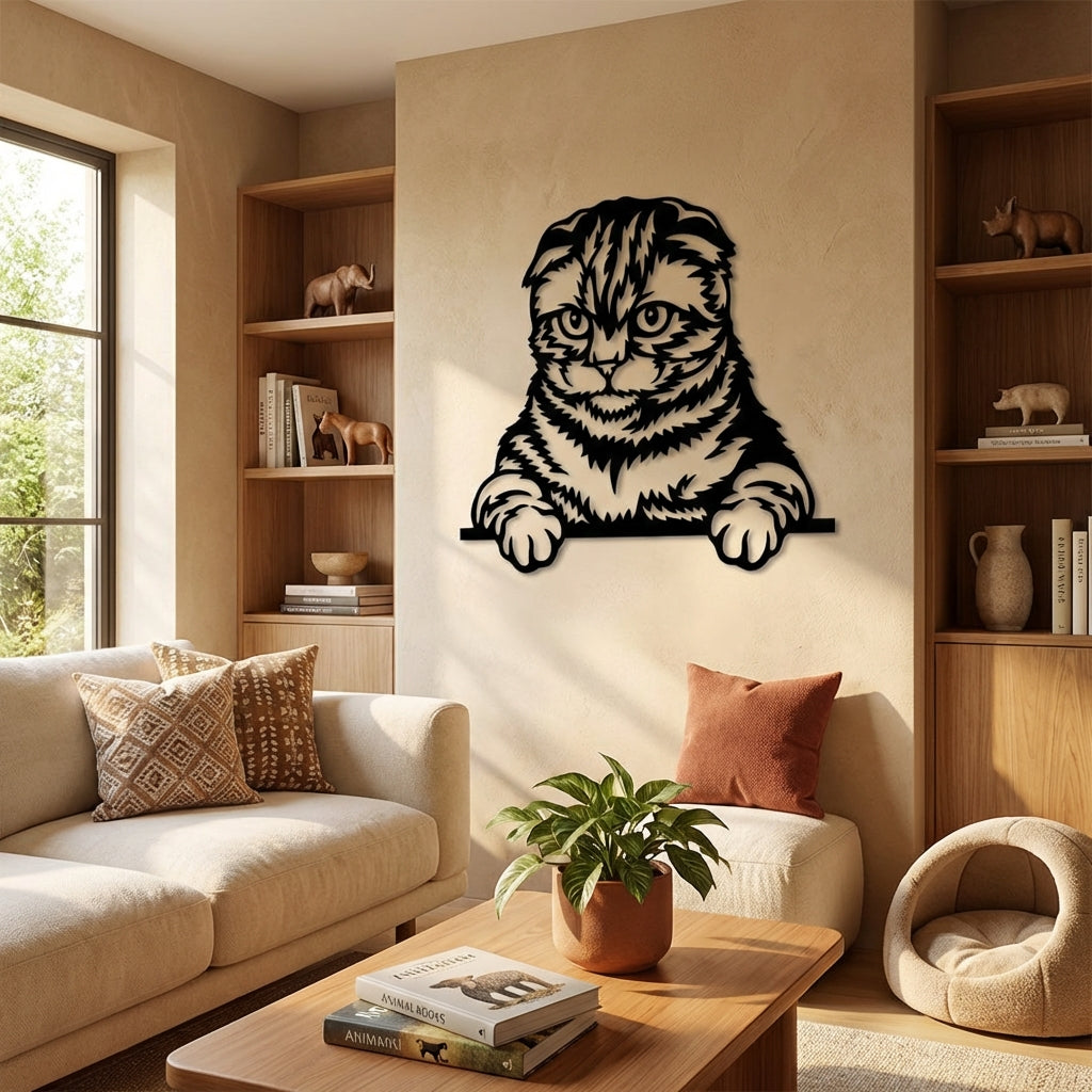 Meraklı Kedi Metal Duvar Dekoru