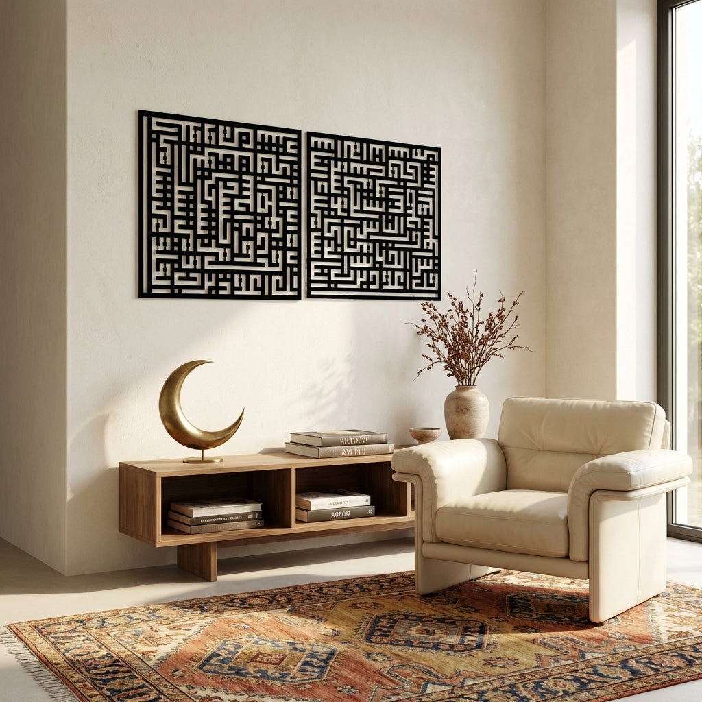 Felak ve Nas – İslami Kufi Hat Metal Duvar Dekoru