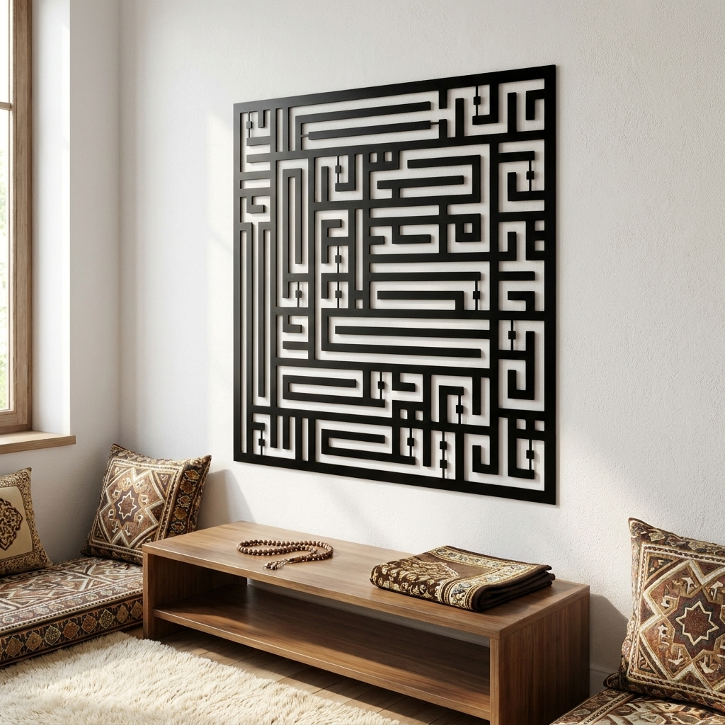 İhlas Suresi – İslami Kufi Hat Metal Duvar Dekoru
