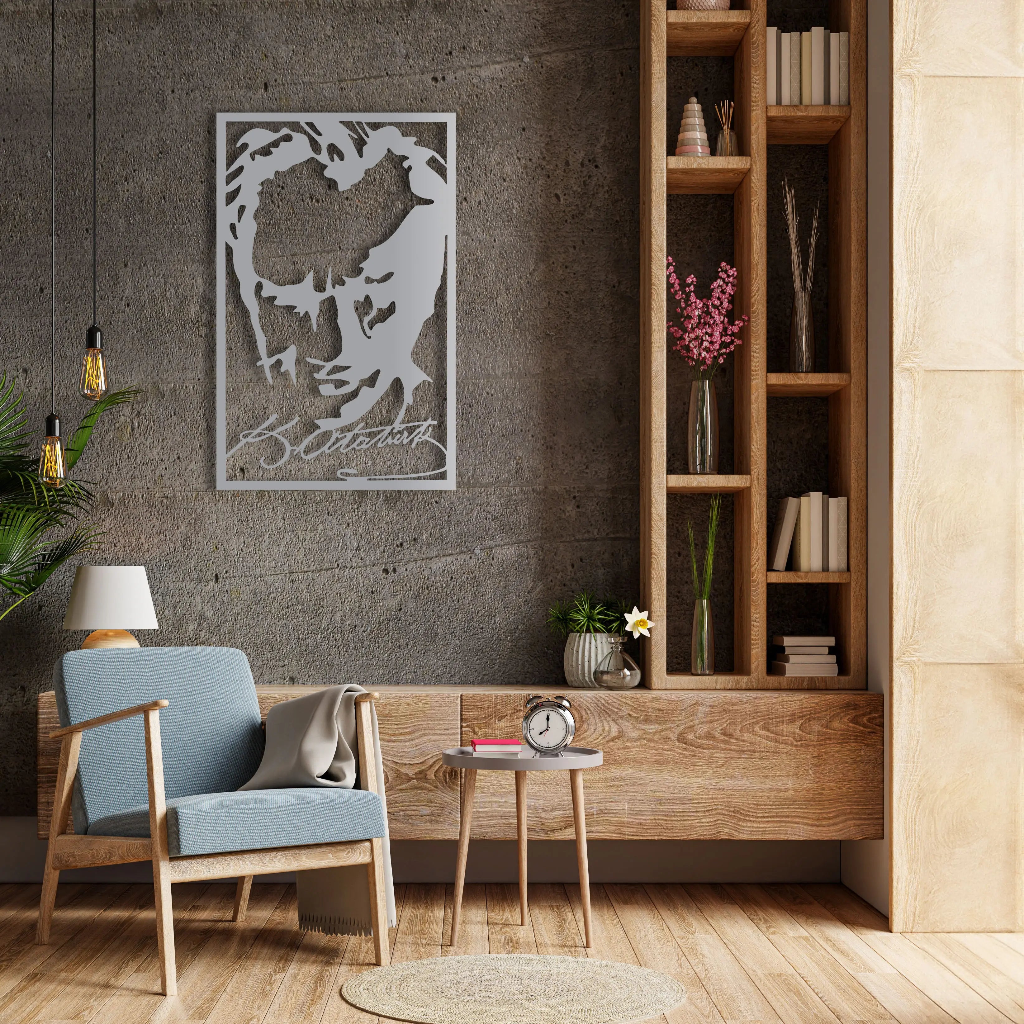 Atatürk İmza ve Portre Metal Duvar Dekoru Laser Artique