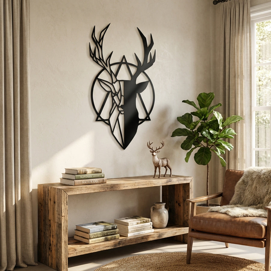 Kara Geyik – Geometrik Doğanın Gücü Metal Duvar Dekoru