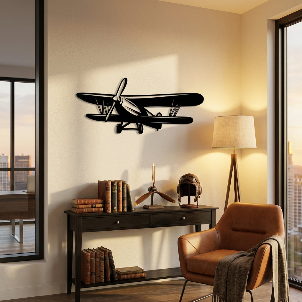 Klasik Pervaneli Uçak – Metal Duvar Dekoru