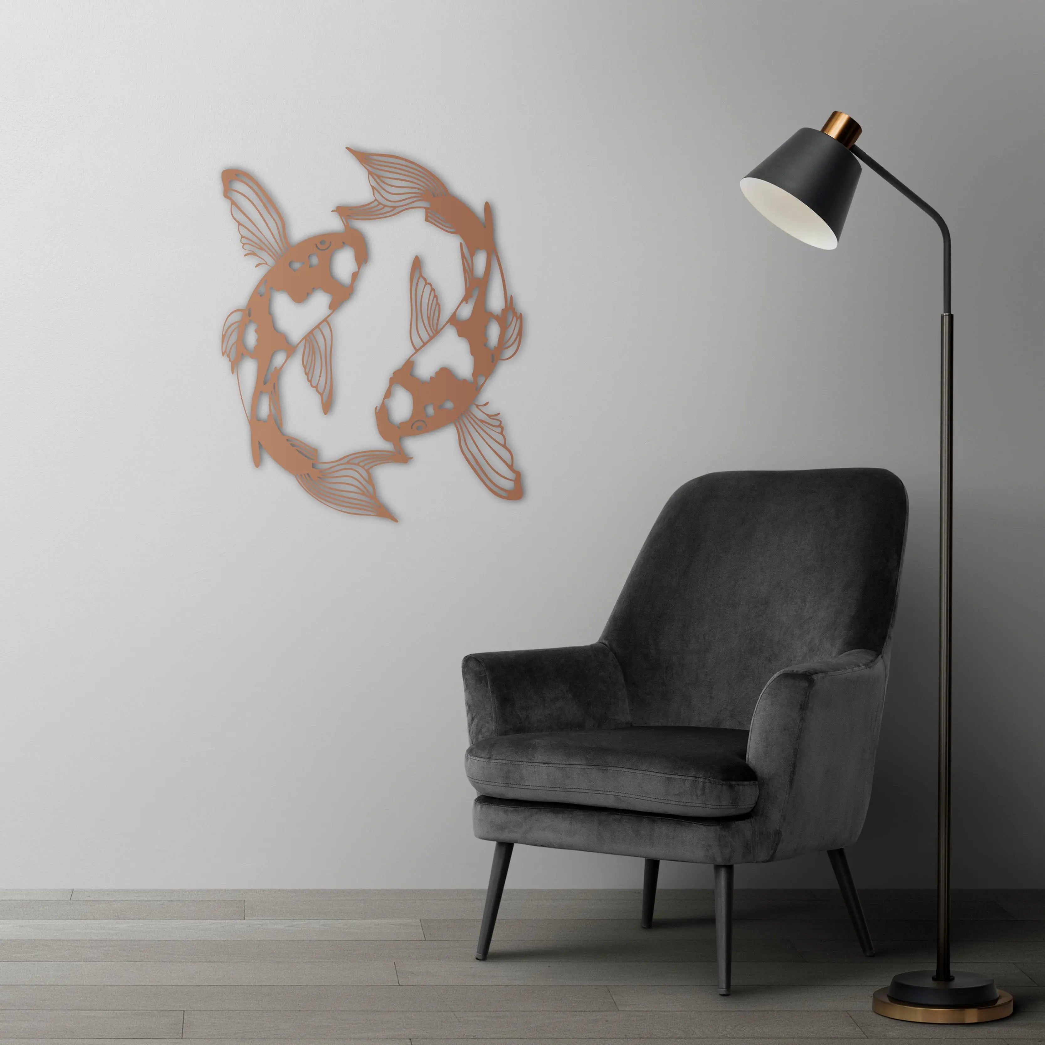 Koi Balığı Metal Duvar Dekoru Laser Artique