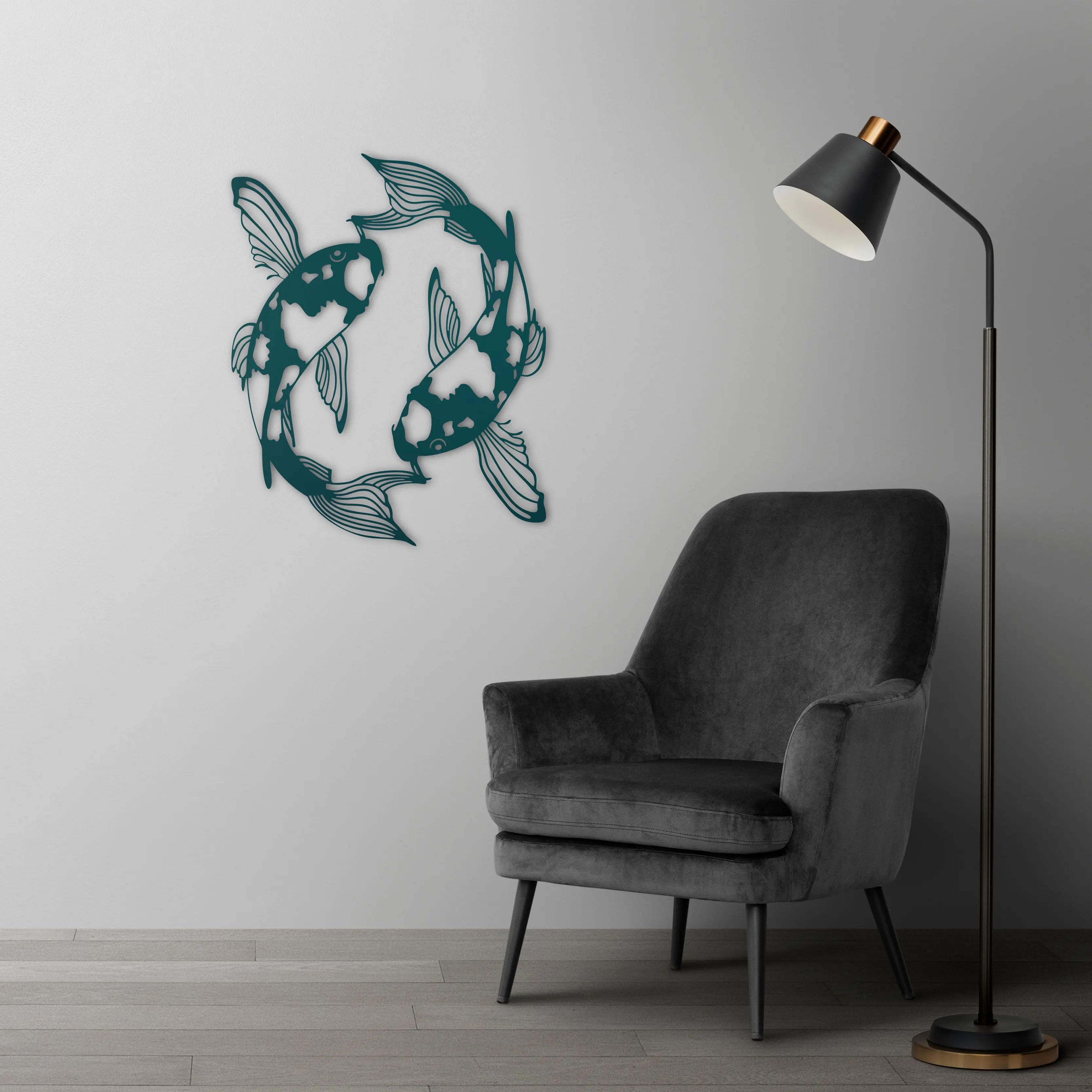 Koi Balığı Metal Duvar Dekoru Laser Artique