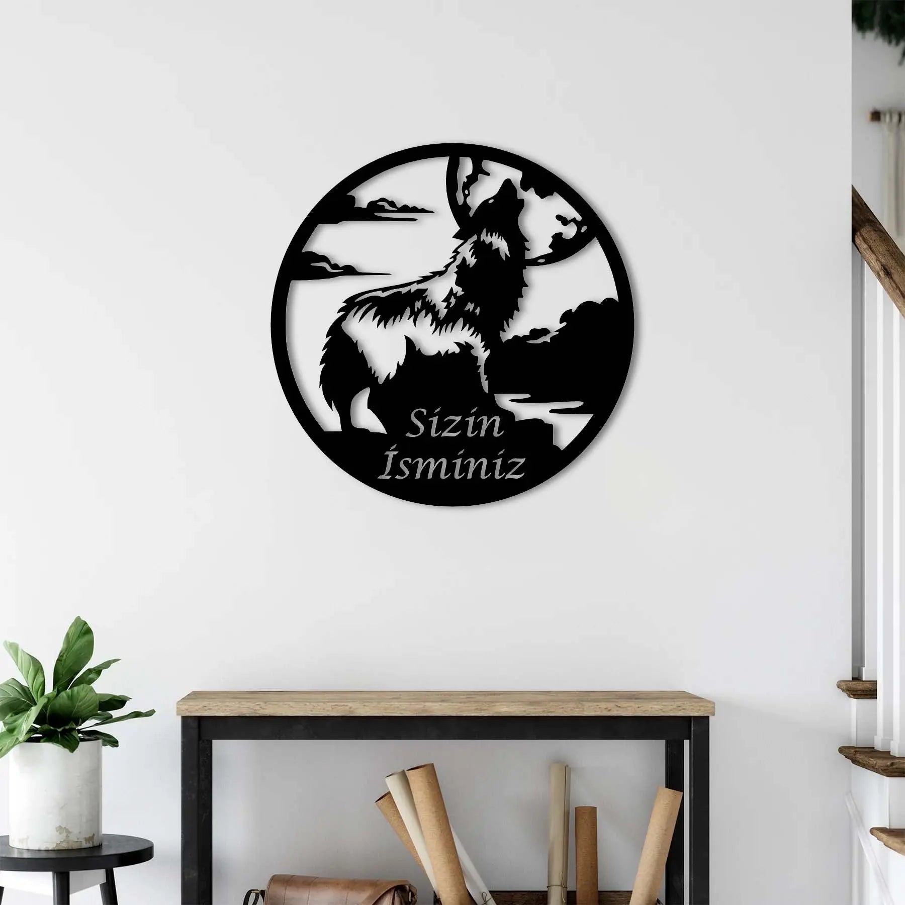 Kurt ve Dolunay Metal Duvar Dekoru Laser Artique