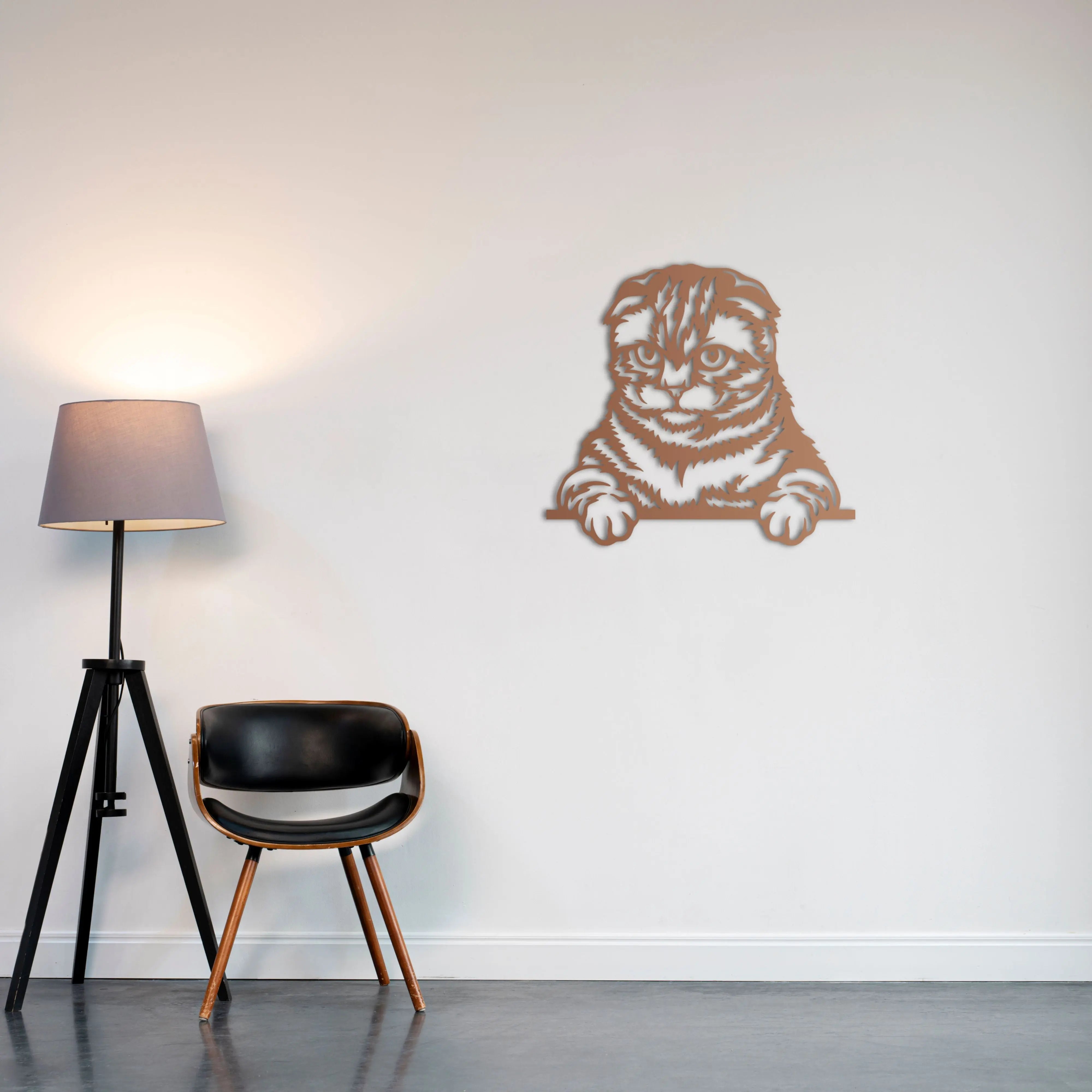 Meraklı Kedi Metal Duvar Dekoru Laser Artique