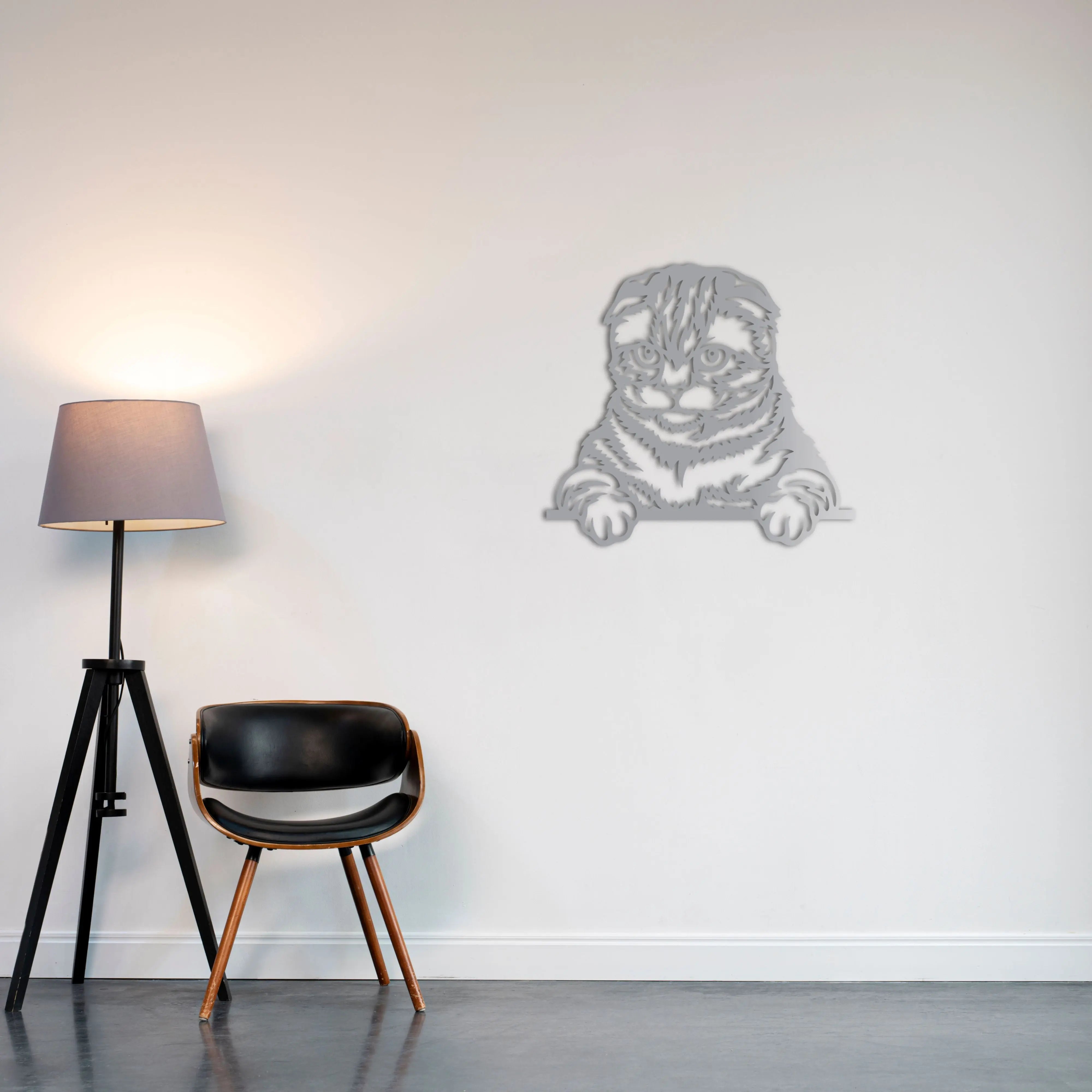 Meraklı Kedi Metal Duvar Dekoru Laser Artique