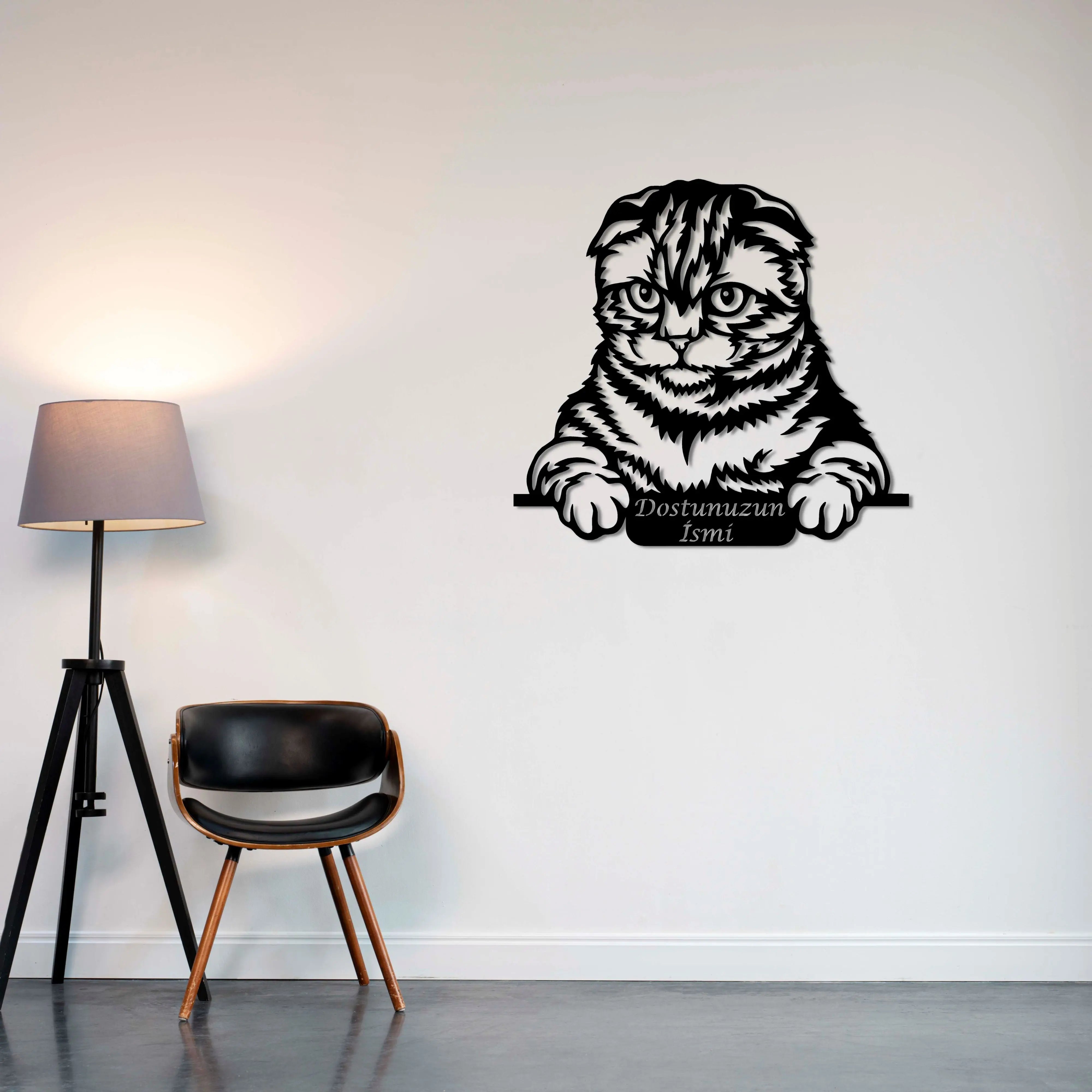 Meraklı Kedi Metal Duvar Dekoru Laser Artique