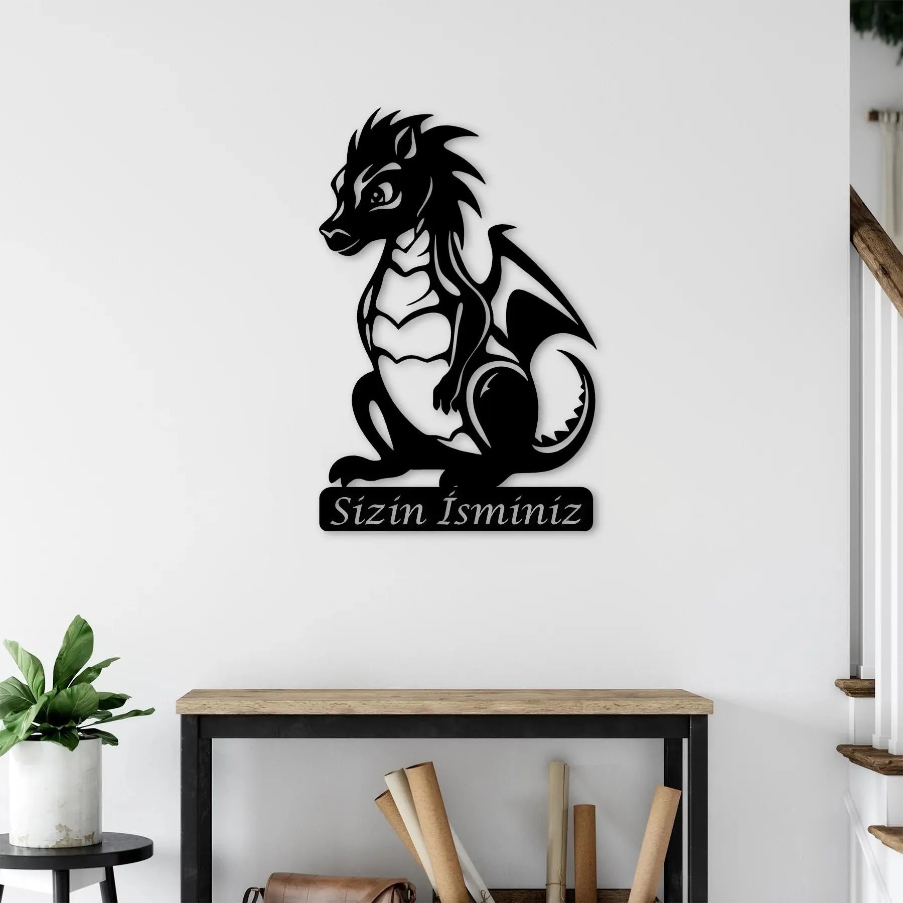 Minik Ejderha Metal Duvar Dekoru Laser Artique