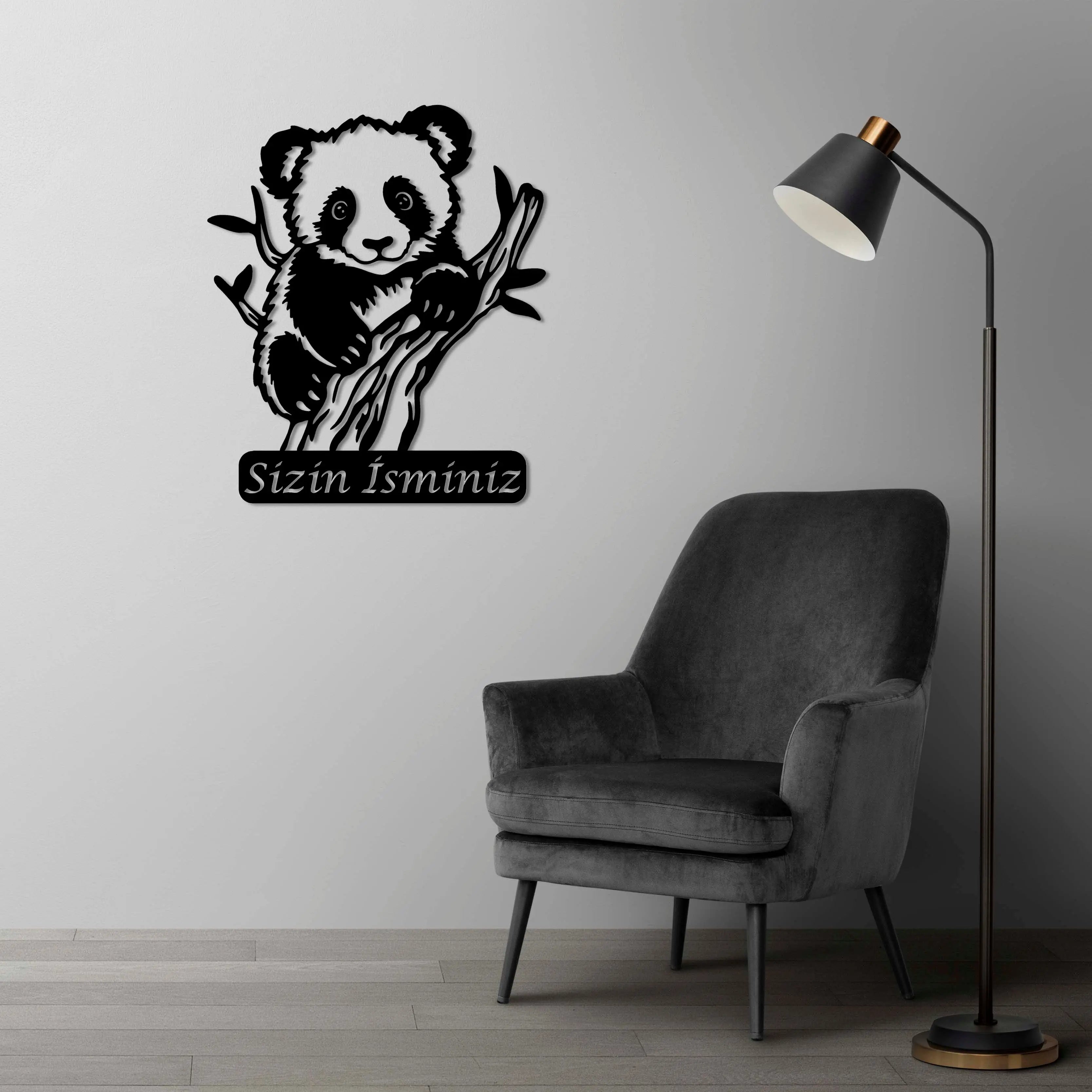 Neşeli Yoldaş: Panda Metal Duvar Dekoru Laser Artique