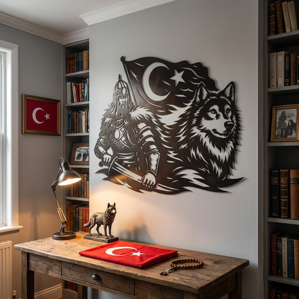 Atalarından Gelen Güç Metal Duvar Dekoru – Savaşçı ve Kurt