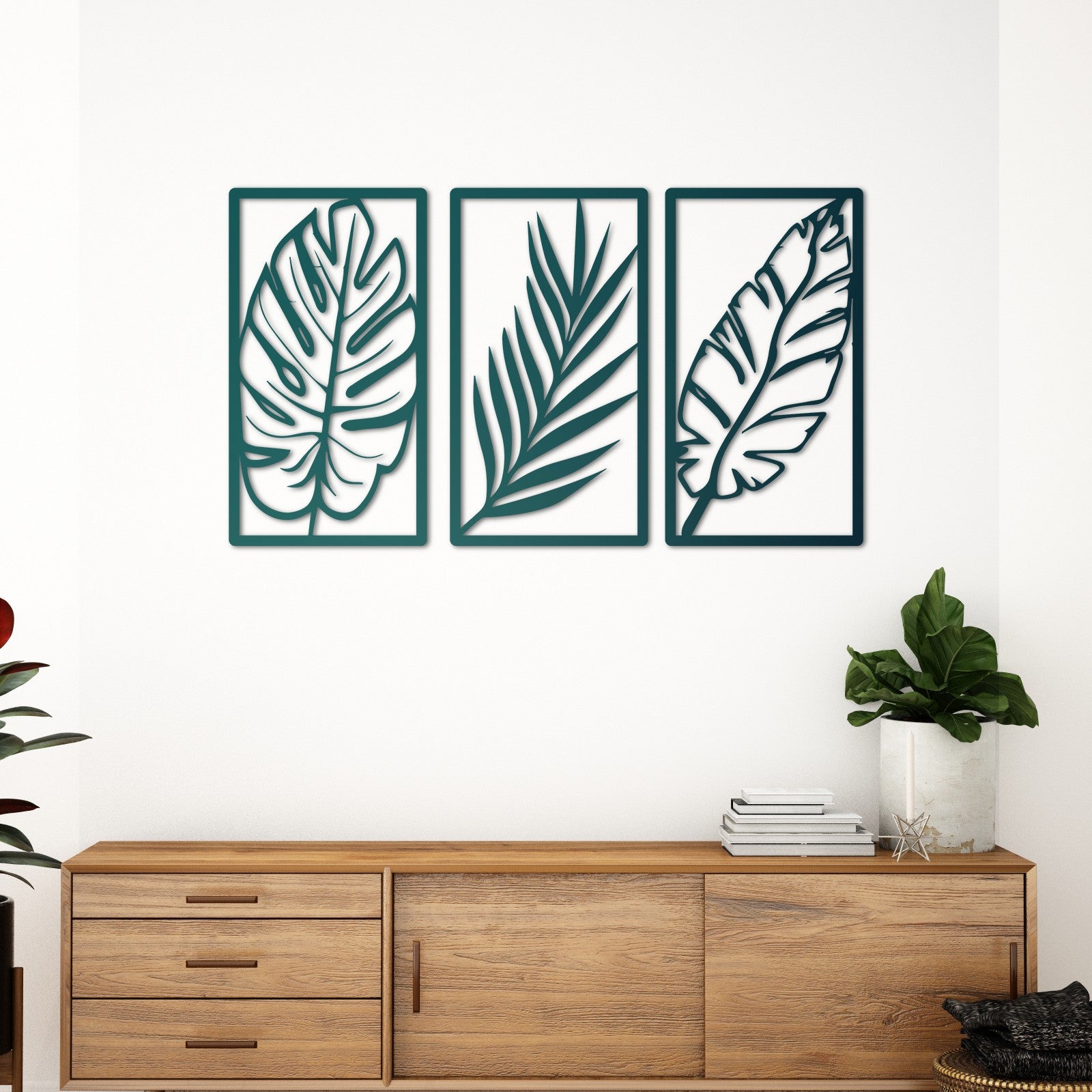 3'lü Yaprak Metal Duvar Dekoru