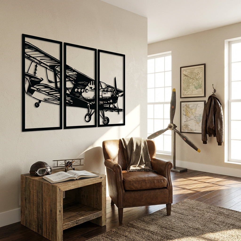 Vintage Uçak – Metal Duvar Dekoru (3 Parçalı)
