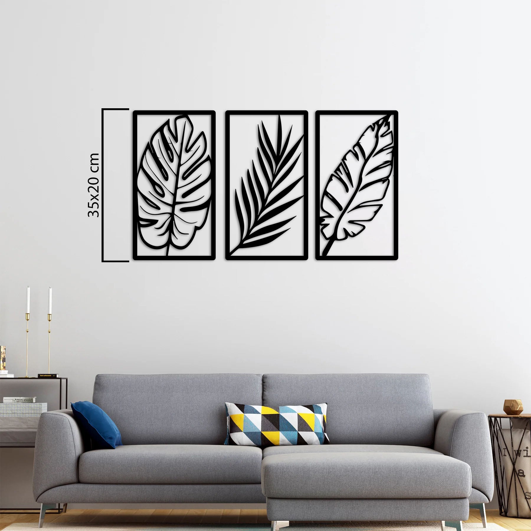 3'lü Yaprak Metal Duvar Dekoru Laser Artique