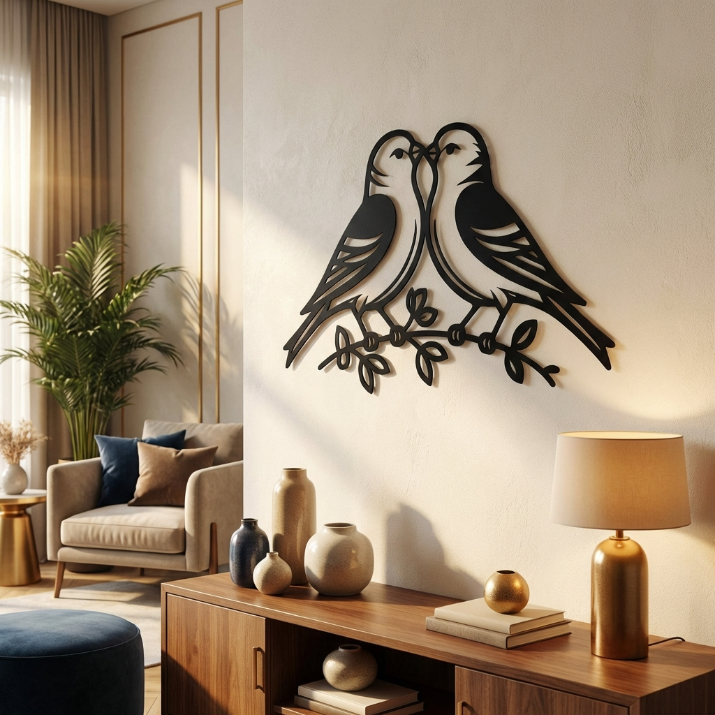 Aşkın Kanatları Kuşlar Metal Duvar Dekoru