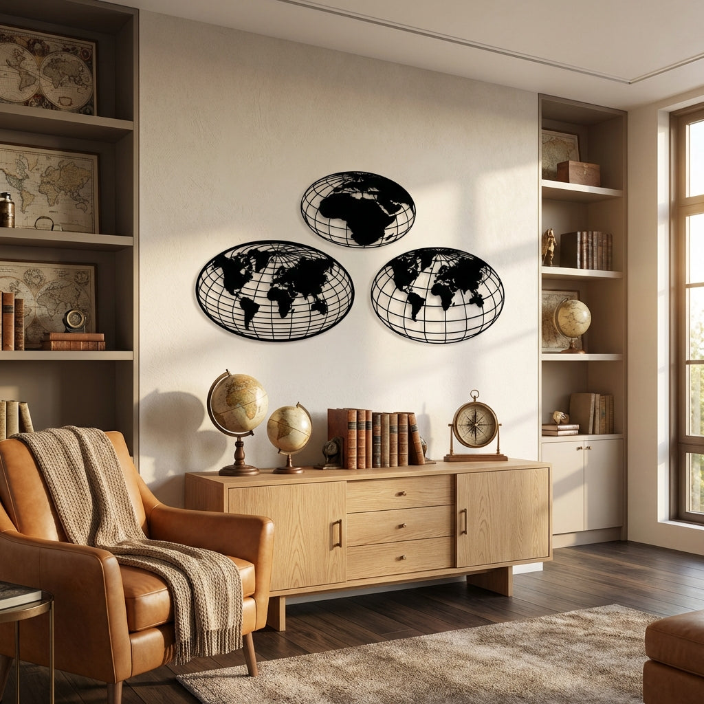 Dünya Haritası Küresel Perspektif – Metal Duvar Dekoru