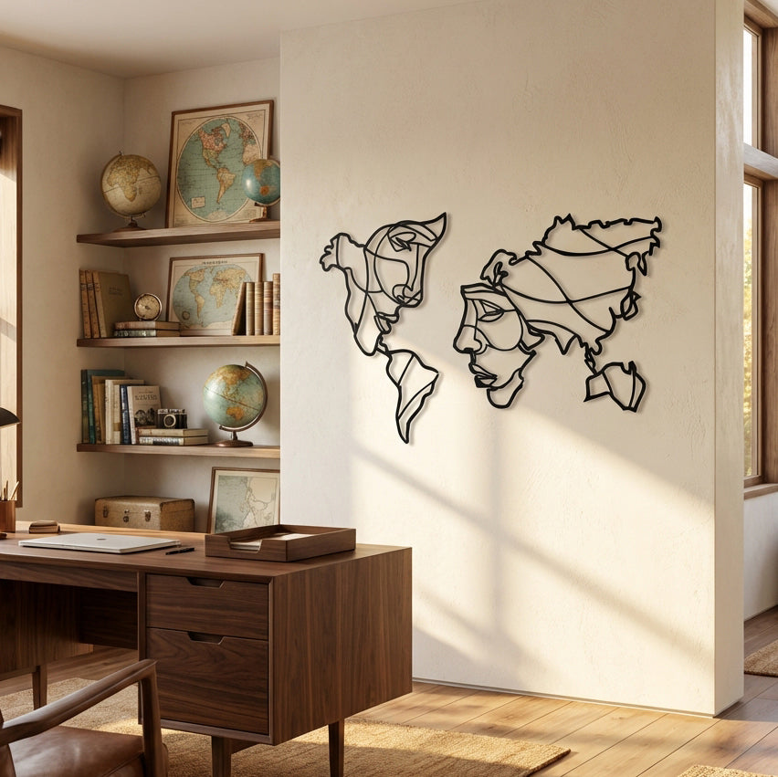 Dünyanın Yüzleri – Sanatsal Dünya Haritası Metal Duvar Dekoru