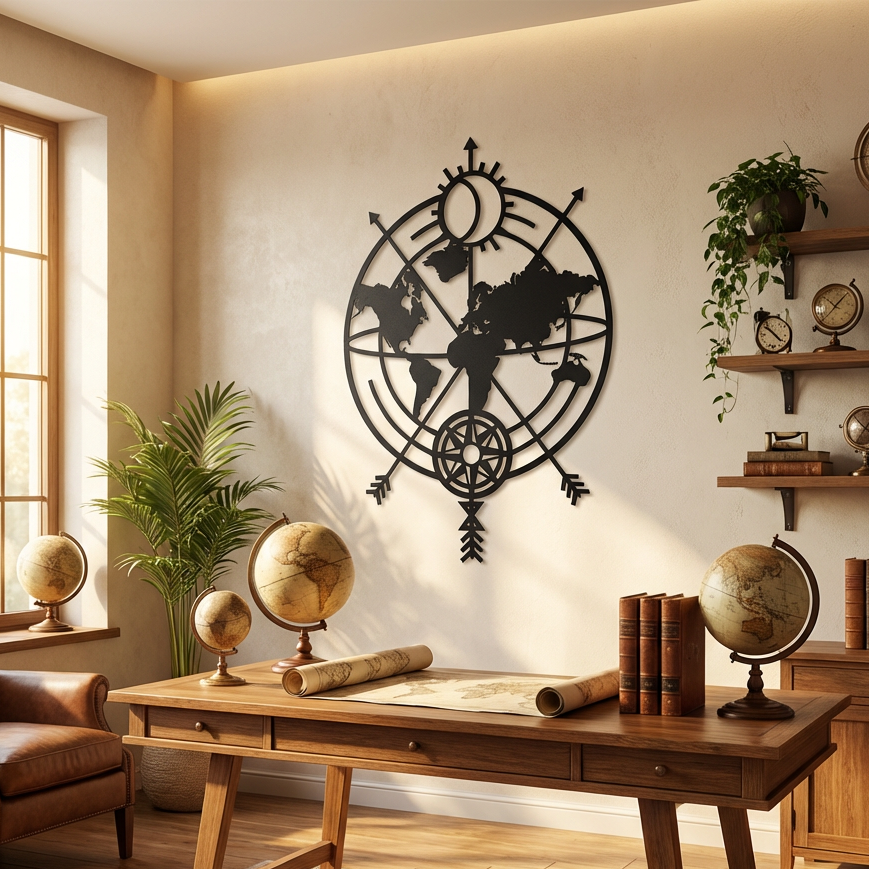Keşif ve Yön Haritası – Metal Duvar Dekoru