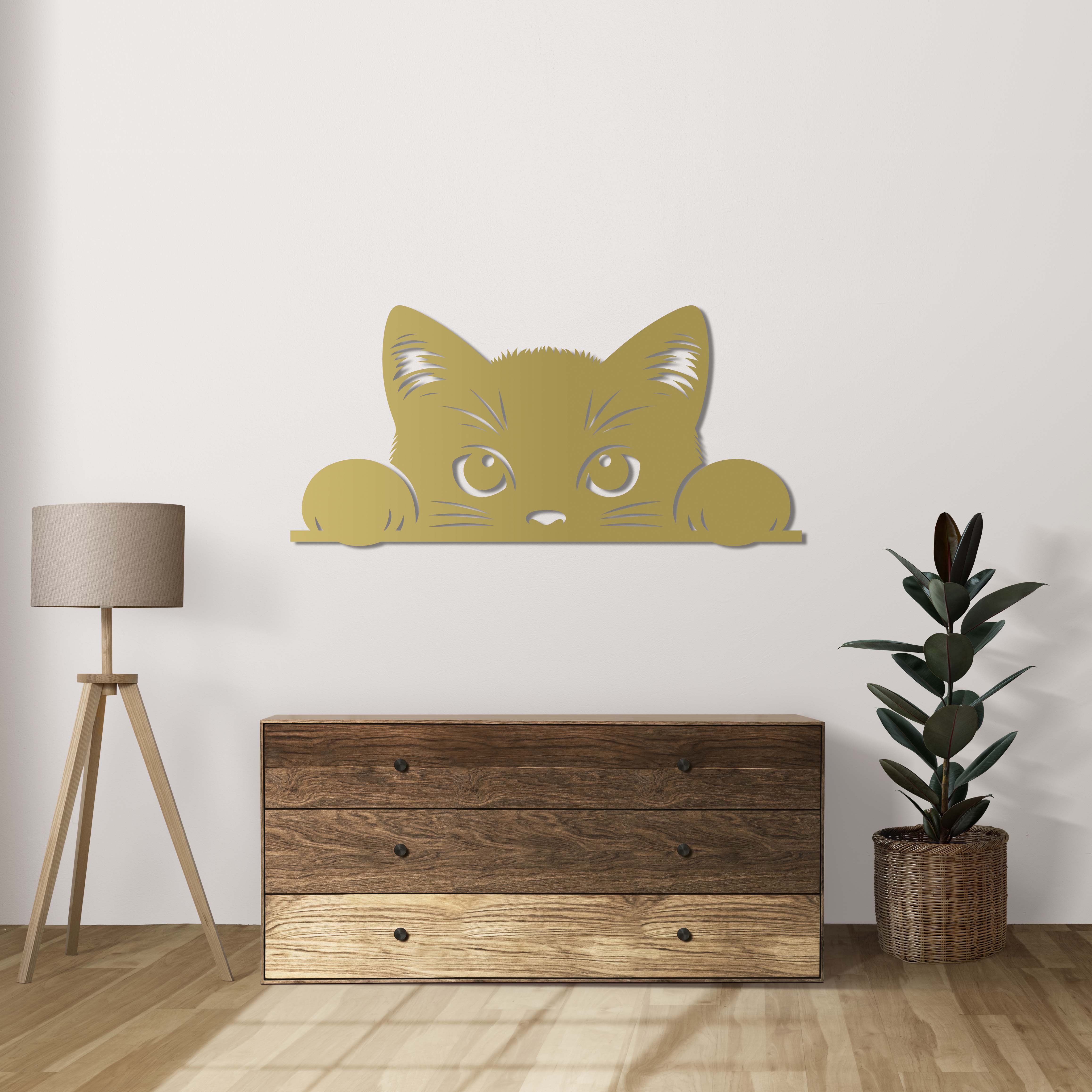 Meraklı Bakışlar Kedi Metal Duvar Dekoru