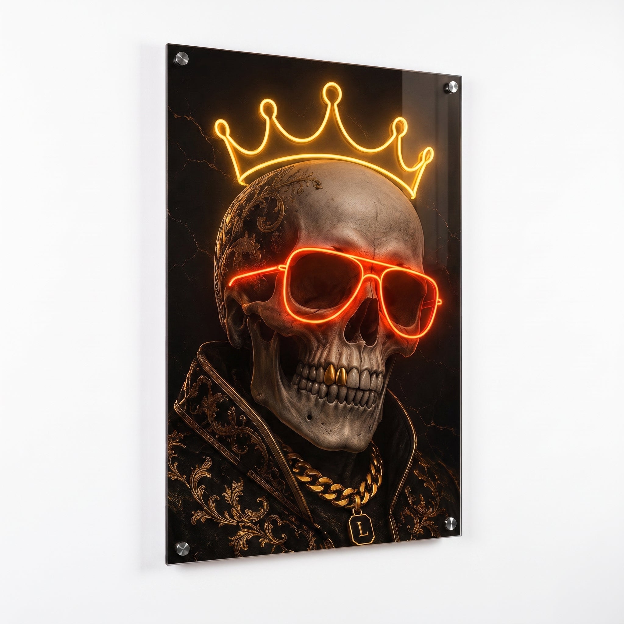 Skull King – Taçlı Kuru Kafa Neon LED Tablo