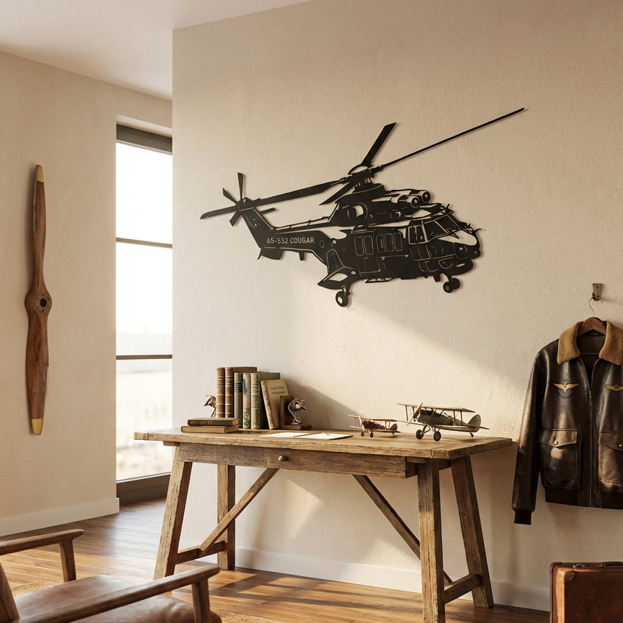 AS-532 Cougar - Sessiz Görev Helikopter Metal Duvar Dekoru