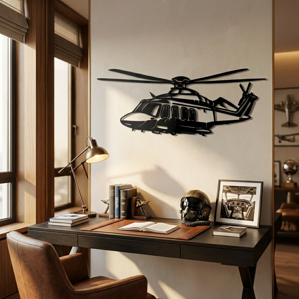 AW139 Helikopter Metal Duvar Dekoru