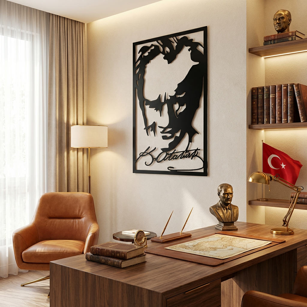 Atatürk İmza ve Portre Metal Duvar Dekoru