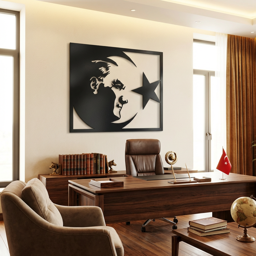 Atatürk ve Bayrak Metal Duvar Dekoru
