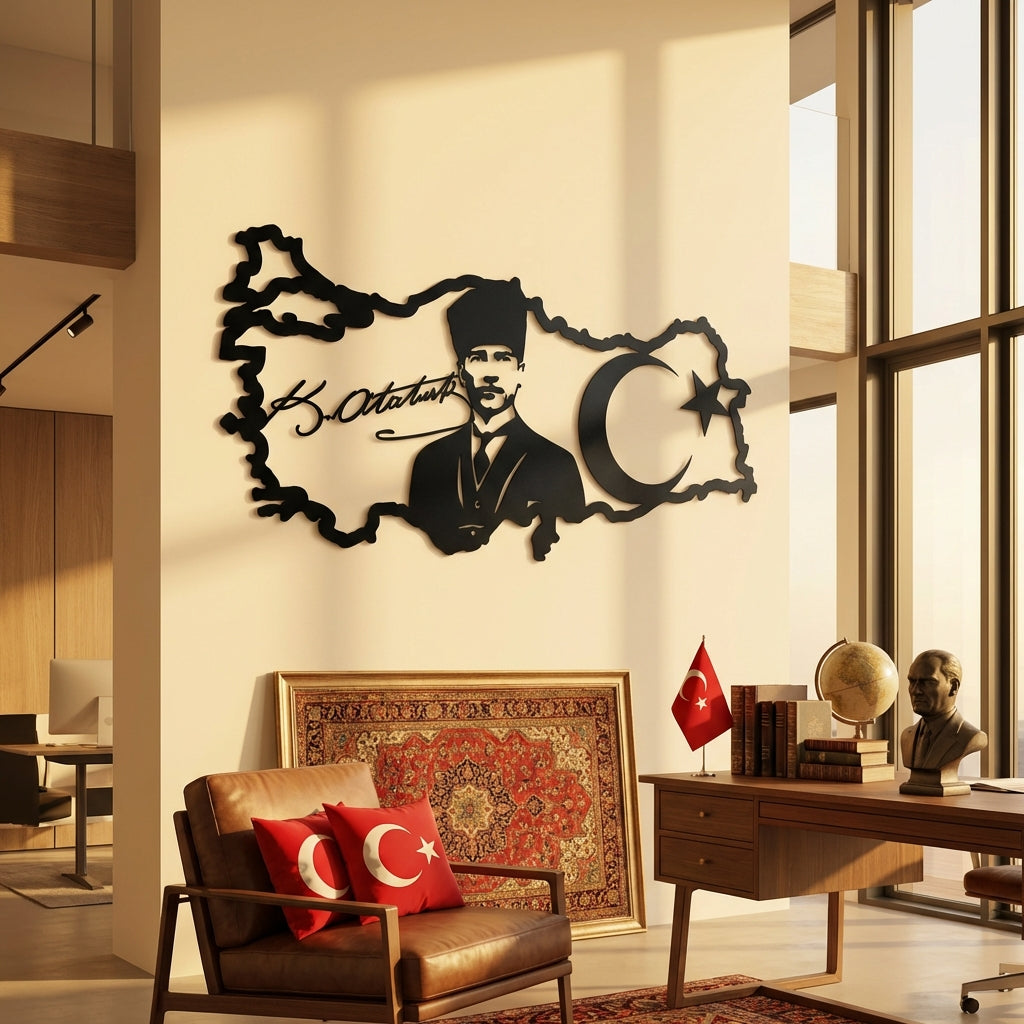 Gurur ve Miras Atatürk Türkiye Haritası Metal Duvar Dekoru