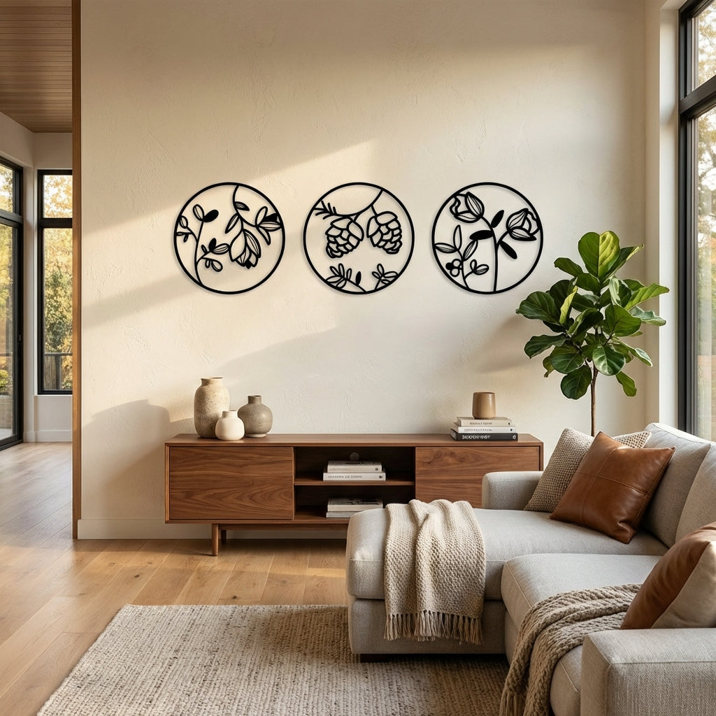 Botanik Trio Metal Duvar Dekoru