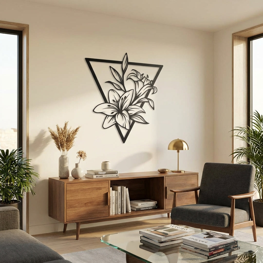 Geometrik Zambak Metal Duvar Dekoru