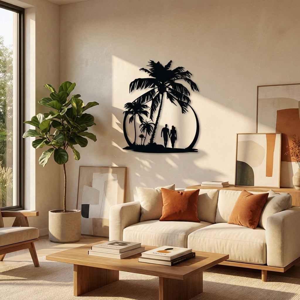 Sahilde Yürüyüş Metal Duvar Dekoru