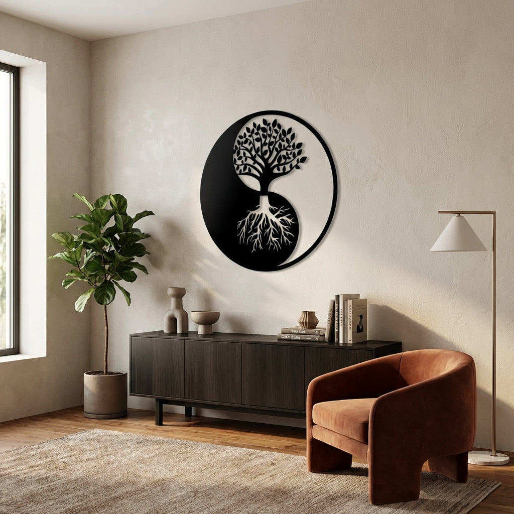 Yin Yang Yaşam Ağacı Metal Duvar Dekoru