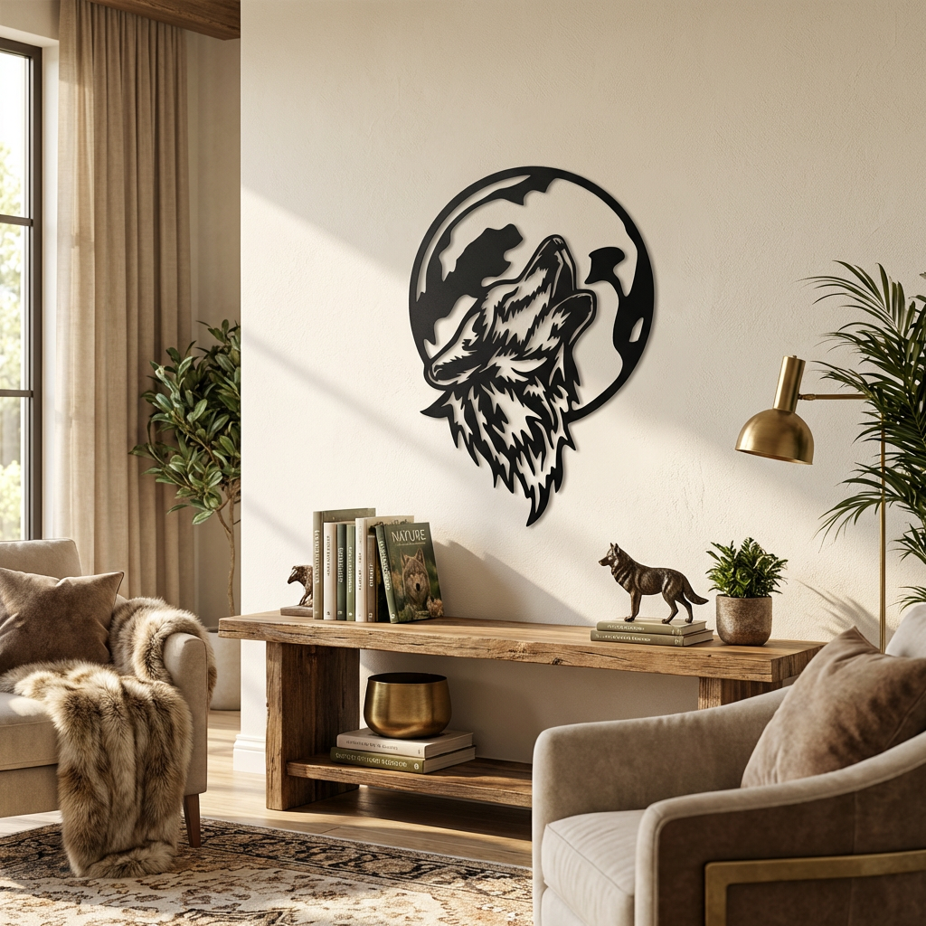 Ay Işığında Kurt Metal Duvar Dekoru
